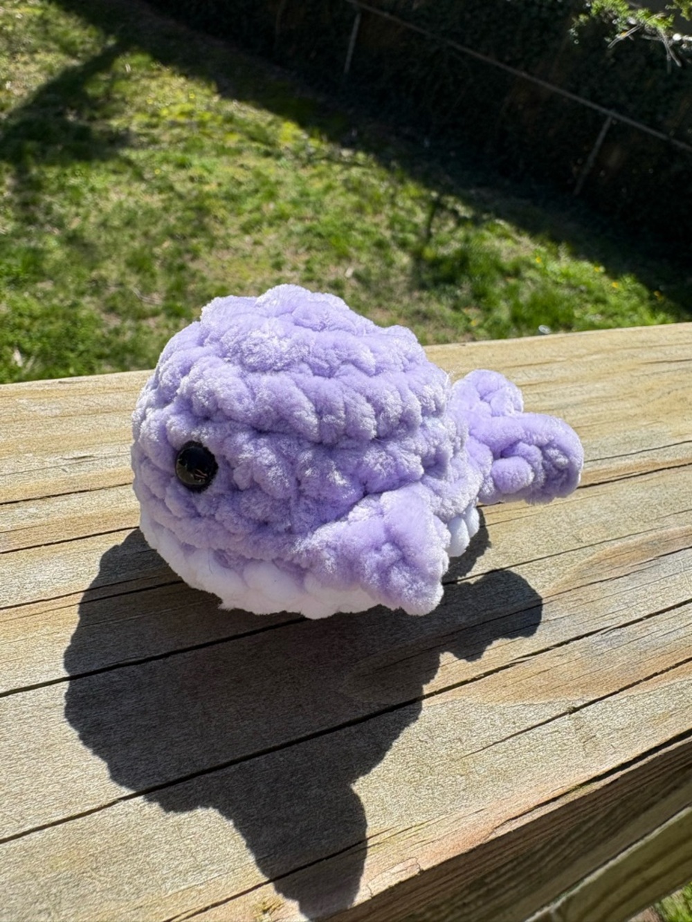 Plush Lavender & White Crochet Whale - Soft Fiber Art Plush